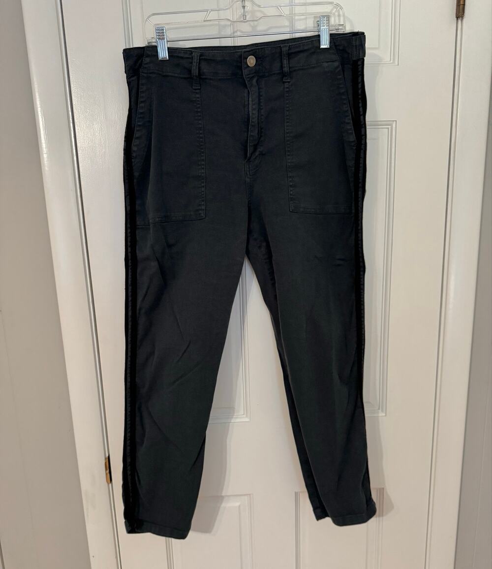 Pistola Blackened Green Velvet Striped Denim Ankle Pants